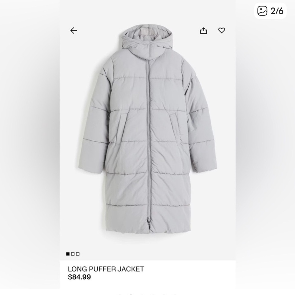 H&M Light Gray Long Quilted Puffer Jacket